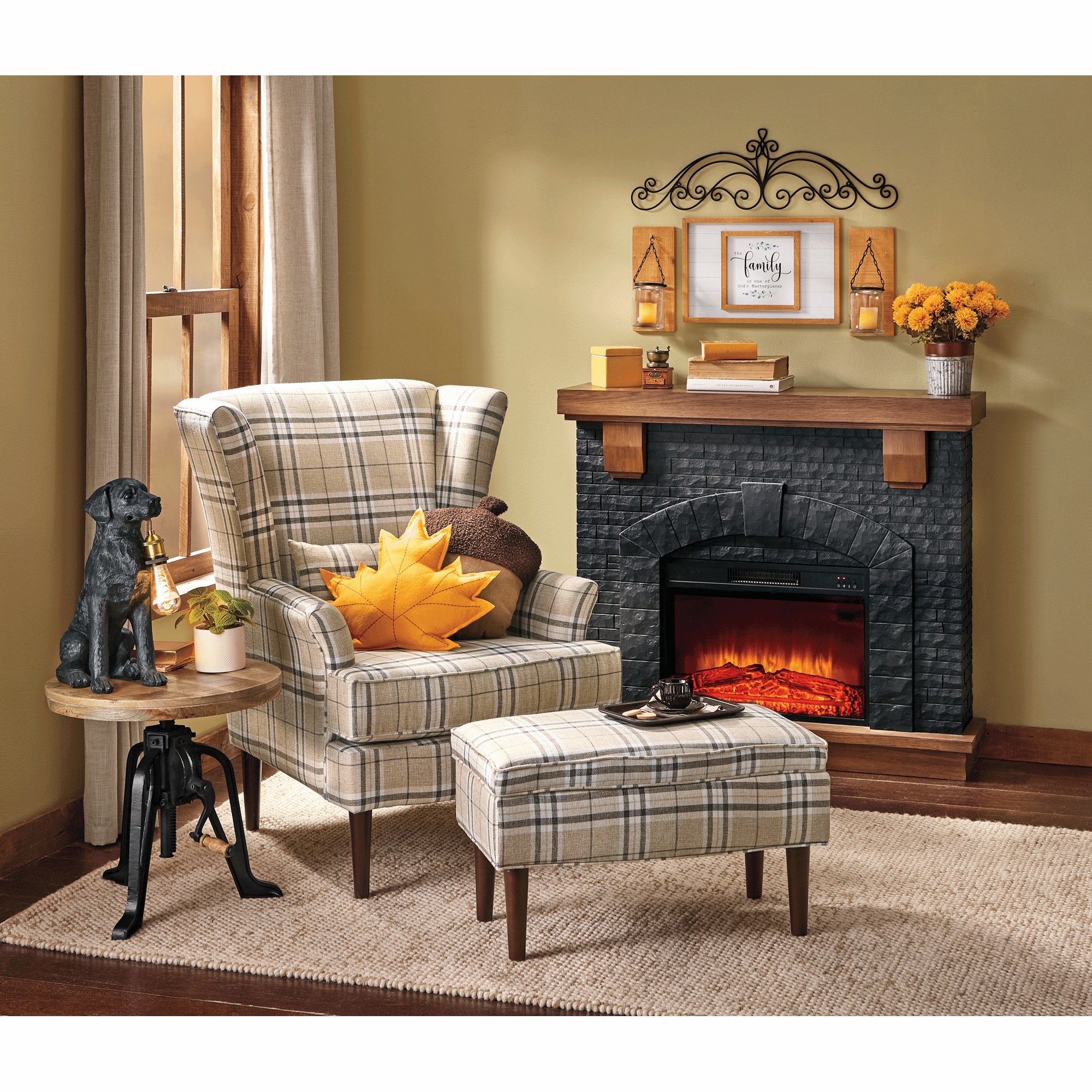 Black Faux-Brick Fireplace