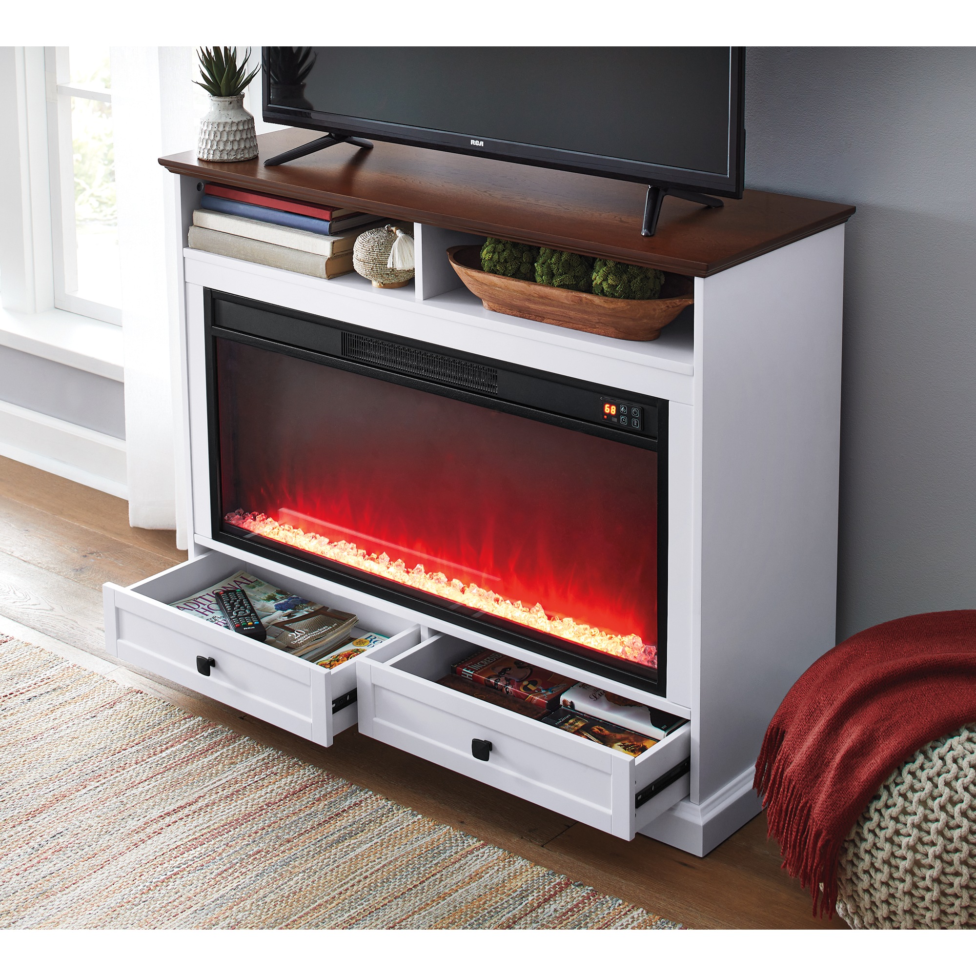 Storage Fireplace with Drawers