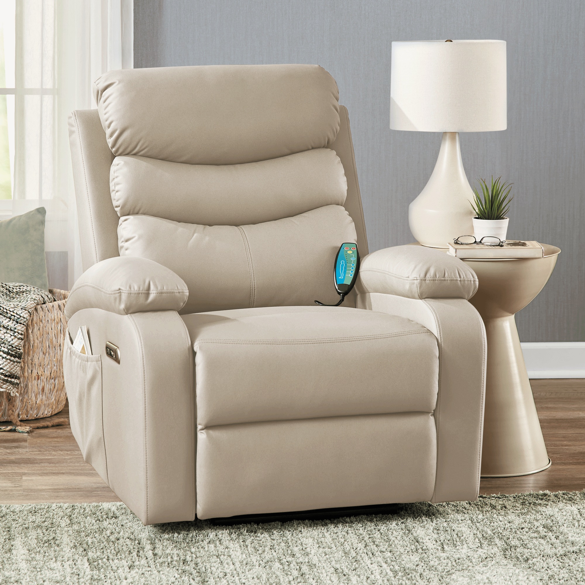 Powered Faux-Leather Recliner with Heat/Massage