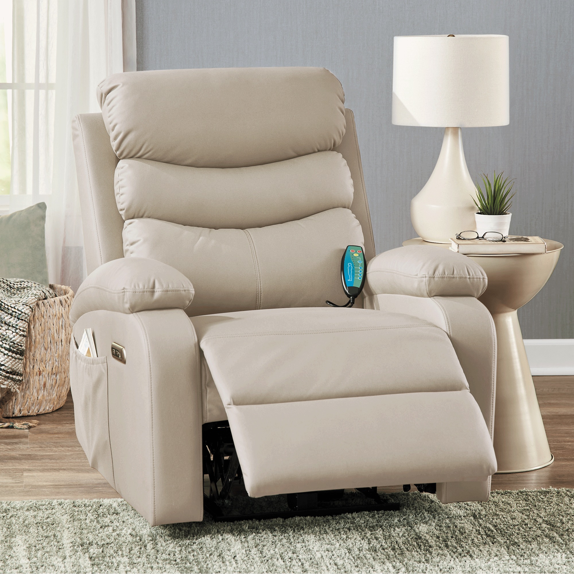 Powered Faux-Leather Recliner with Heat/Massage