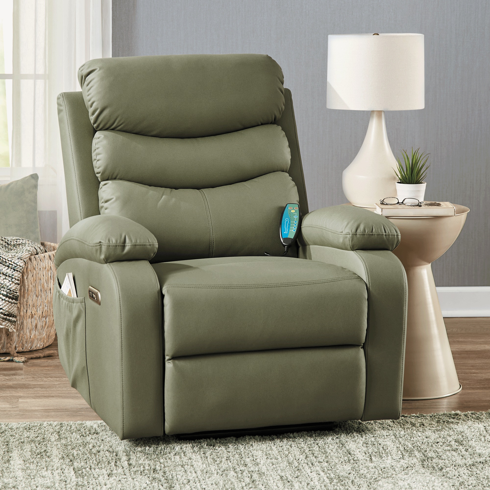 Powered Faux-Leather Recliner with Heat/Massage