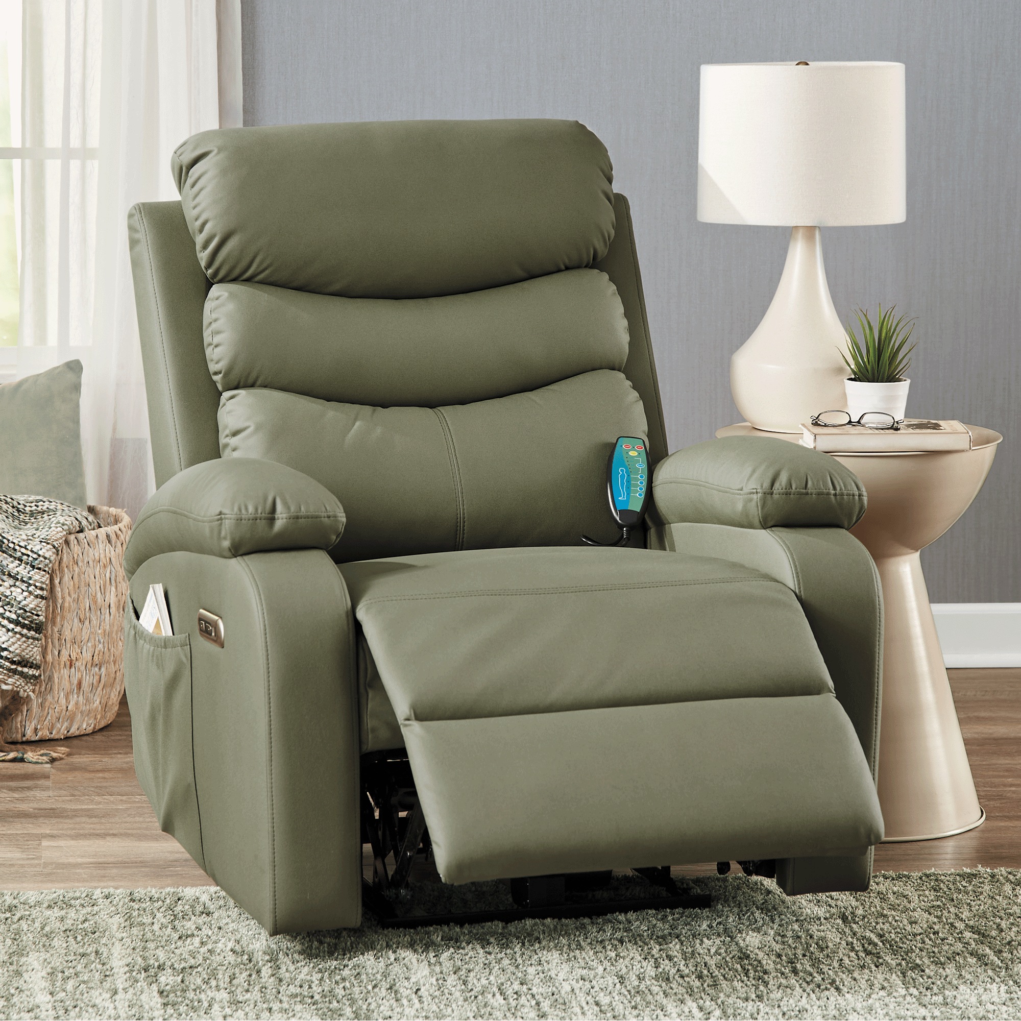 Powered Faux-Leather Recliner with Heat/Massage