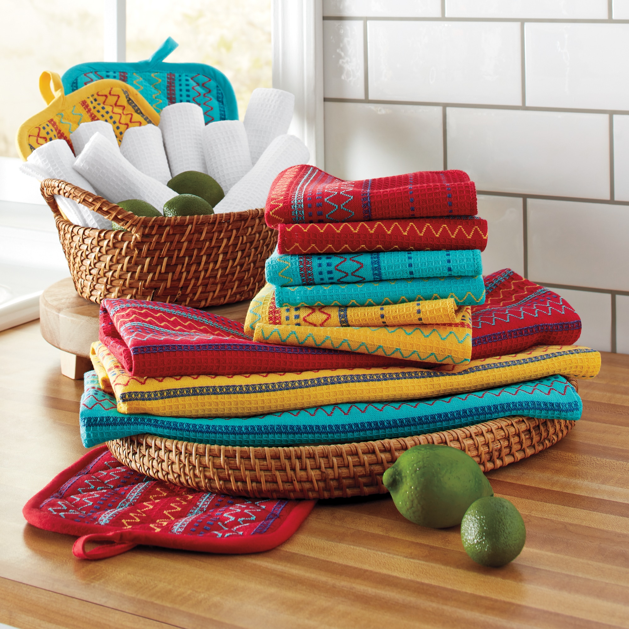 Salsa 20-Piece Cotton Kitchen Towel Set with Dishcloths and Potholders