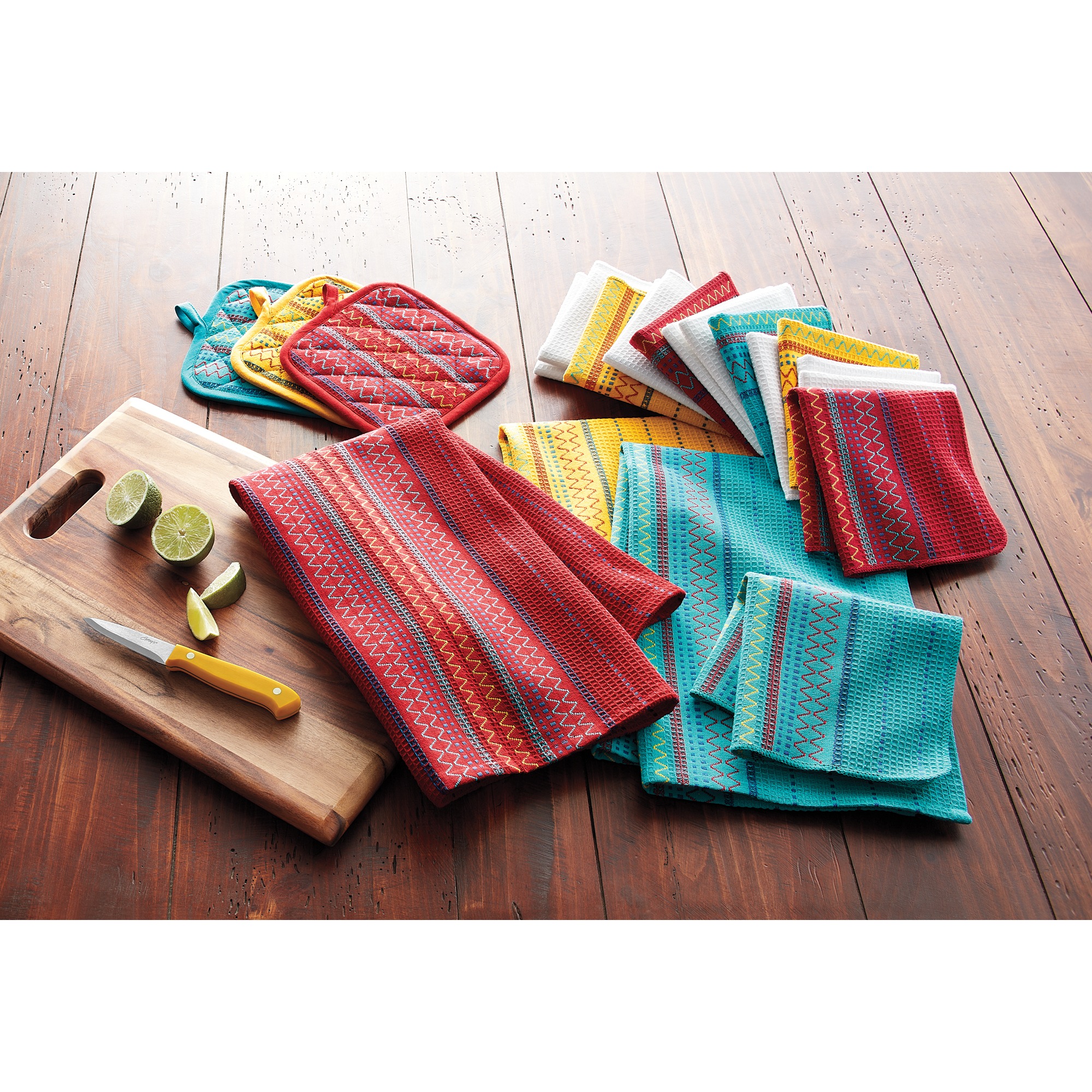 Salsa 20-Piece Cotton Kitchen Towel Set with Dishcloths and Potholders