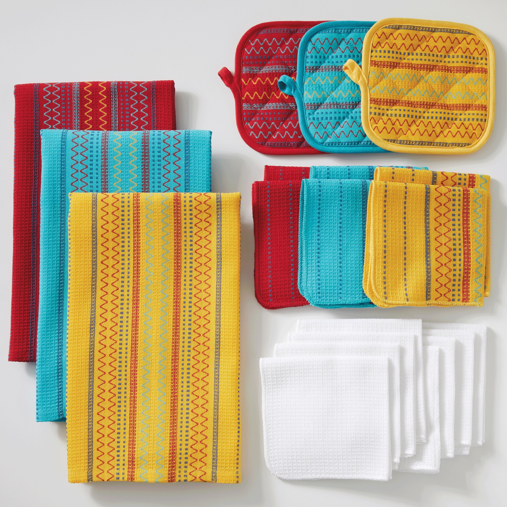 Salsa 20-Piece Cotton Kitchen Towel Set with Dishcloths and Potholders 3 Salsa 20-Piece Cotton Kitchen Towel Set with Dishcloths and Potholders