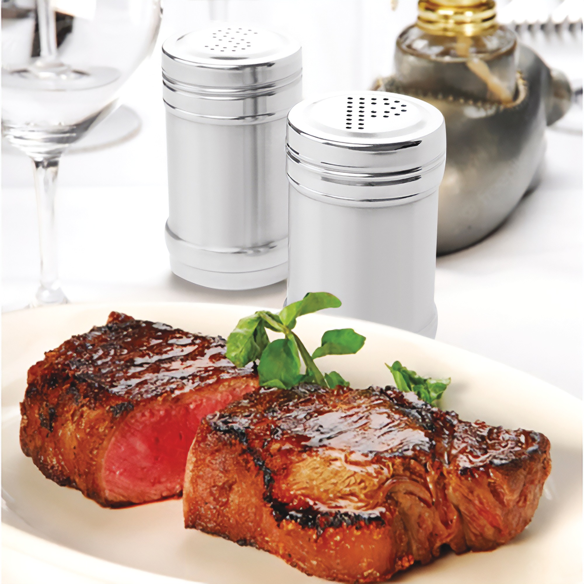 Set of 2 Stainless Steel Salt & Pepper Shakers 3 Set of 2 Stainless Steel Salt & Pepper Shakers
