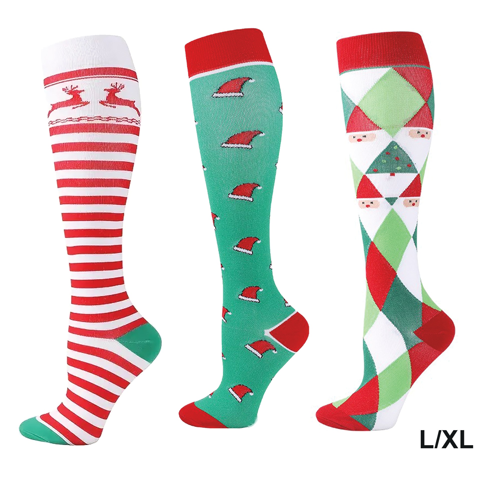 3-Pack Moderate Compression Christmas Socks