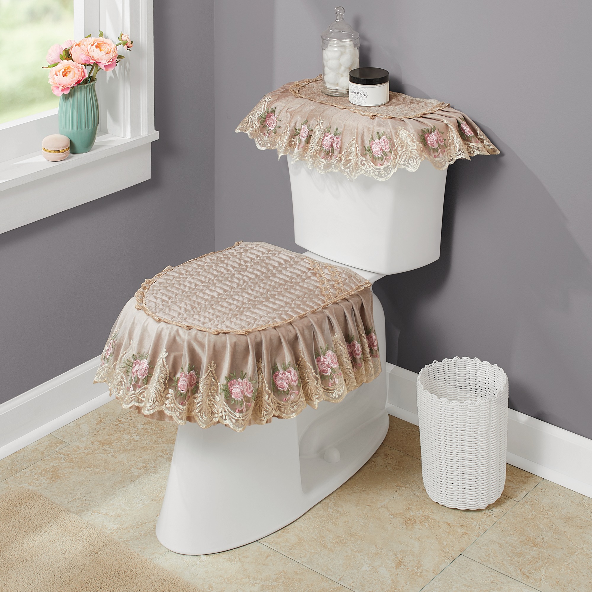 Velvet Toilet Cover Set